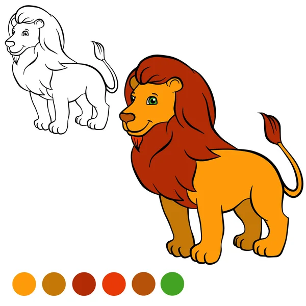 Página para colorear. Color me: león. lindo hermoso león stands y sm — Archivo Imágenes Vectoriales