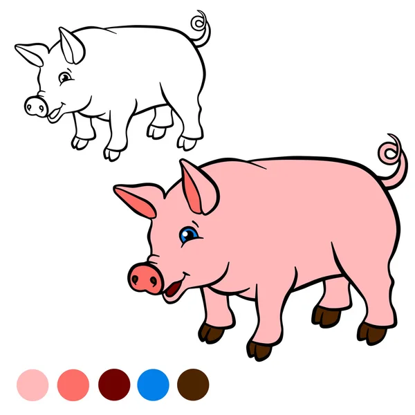 Kleurplaat. Kleur me: varken. Kleine schattige varken staat en glimlacht. — Stockvector