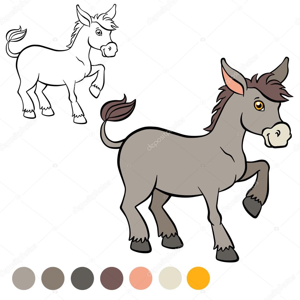 Coloring page. Color me: donkey. Little cute donkey stands and s Stock ...