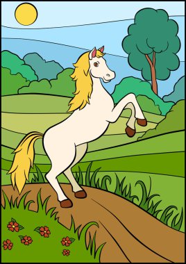 Sevimli at çalışır ve gülümsüyor.