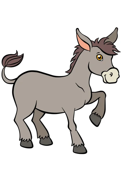 Animales de granja de dibujos animados para niños. Monada pequeño burro stands y smil — Archivo Imágenes Vectoriales