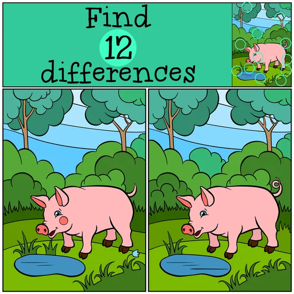 儿童游戏 ︰ 发现不同之处。可爱的小猪在站立 — 图库矢量图片
