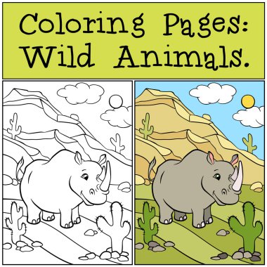 Coloring Pages: Wild Animals. Cute rhinoceros. clipart