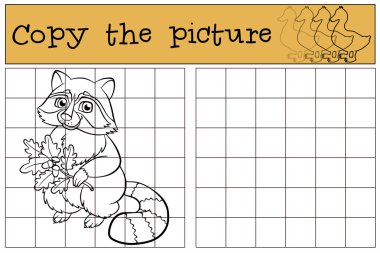 Çocuk Oyunları: resmi kopyalayın. Küçük şirin Rakun.