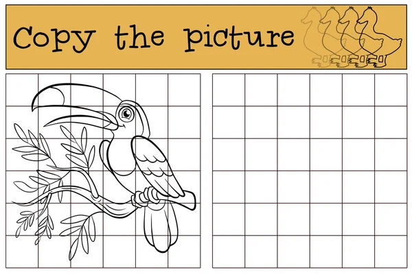 Children games: Copy the picture. Little cute toucan. — Stock Vector