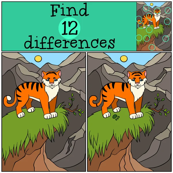 Dětské hry: najít rozdíly. Roztomilý malý tygr. — Stockový vektor