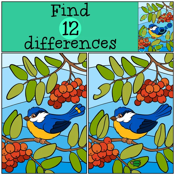 Dětské hry: najít rozdíly. Roztomilý malý titmouse. — Stockový vektor