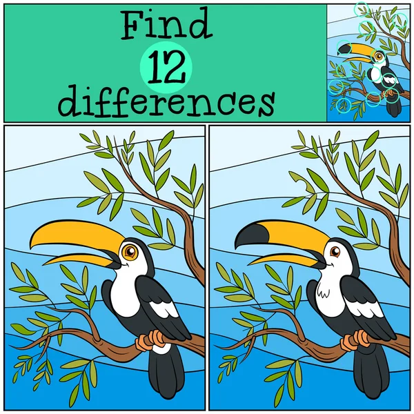Barn spel: hitta skillnader. Söta lilla toucan. — Stock vektor