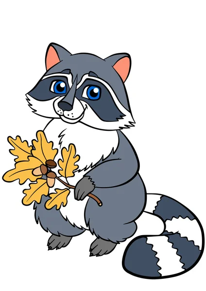 Cartoon wild animals. Little cute raccoon. — Stock Vector