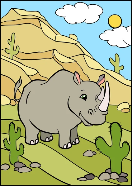 Cartoon wilde dieren voor kinderen. Schattig neushoorn. — Stockvector