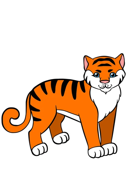 Animales salvajes de dibujos animados para niños. Pequeño tigre lindo . — Vector de stock