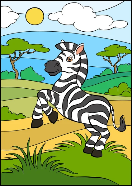 Cartoon wild animals for kids. Little cute zebra. — Stock Vector