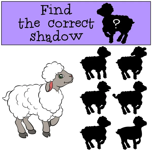 Juegos para niños: Encuentra la sombra correcta. Pequeña oveja linda . — Vector de stock