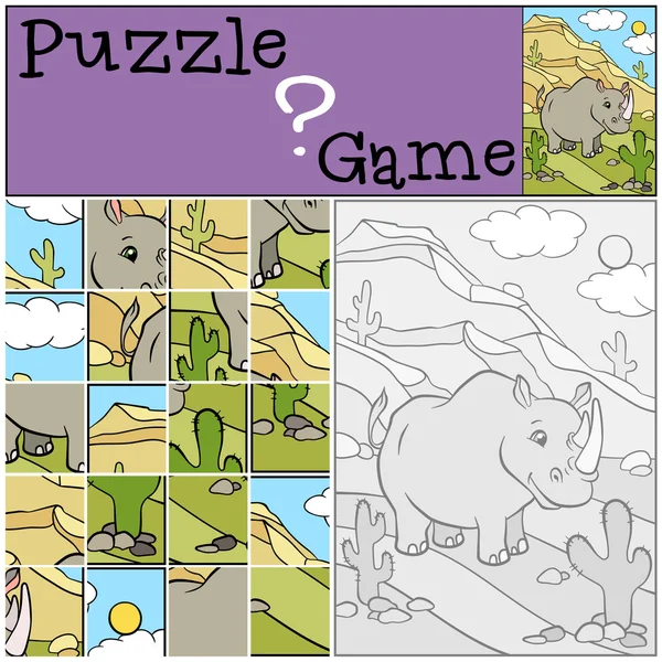 Juegos para niños: Puzzle. Lindo rinoceronte . — Vector de stock
