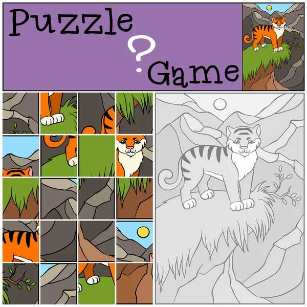 Juegos para niños: Puzzle. Pequeño tigre lindo . — Vector de stock