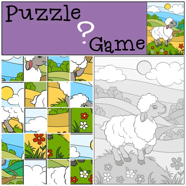 Dětské hry: Puzzle. Malý roztomilý ovce. — Stockový vektor