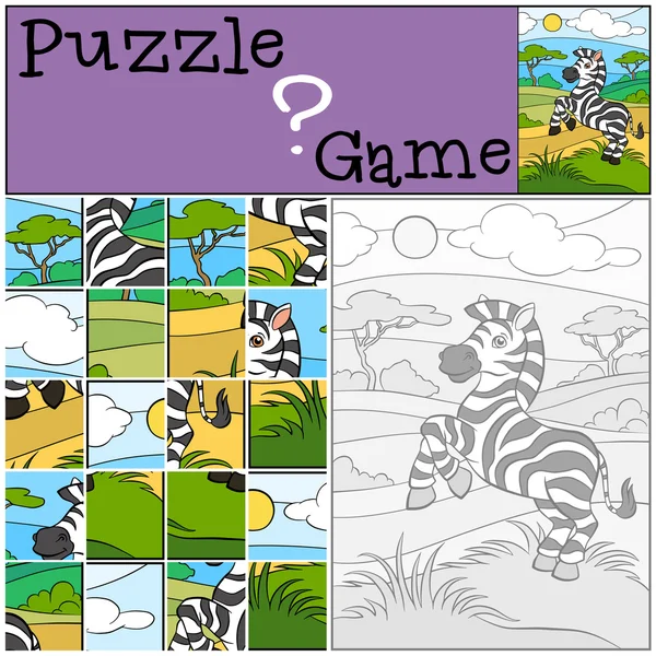 Juegos para niños: Puzzle. Pequeña cebra linda . — Vector de stock