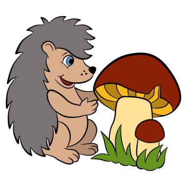Çocuklar için karikatür vahşi hayvanlar. Küçük sevimli kirpi bakar
