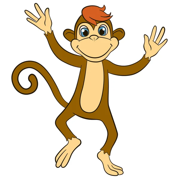 Cartoon wils dieren voor kinderen. Kleine schattige aap loopt en golven — Stockvector