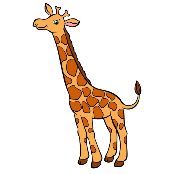 Animali selvatici dei cartoni animati per bambini. Piccola giraffa maculata carina con — Vettoriale Stock