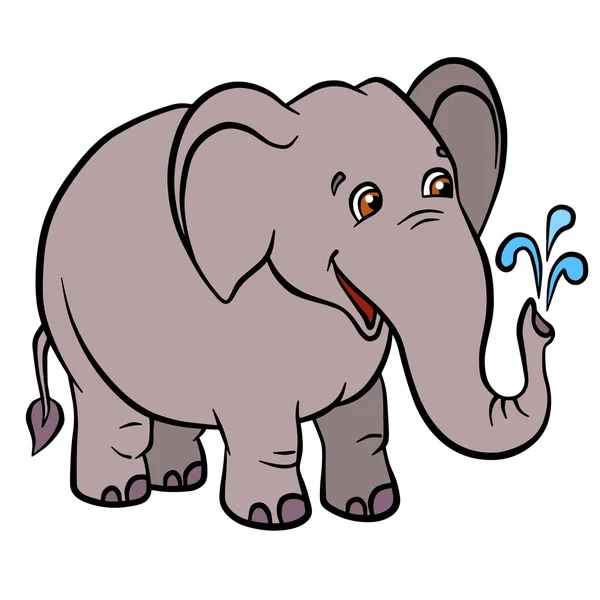 子供のための漫画の野生動物。小さなかわいい象は水fを可能にします — ストックベクタ