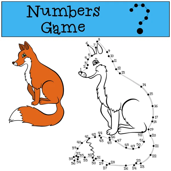 Čísla hra s kontury. Malý roztomilý liška. — Stockový vektor