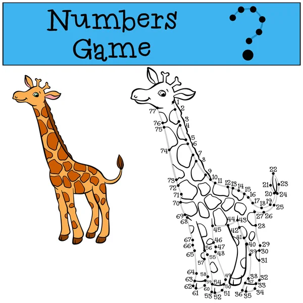 Números juego con contorno. Pequeña jirafa linda . — Vector de stock