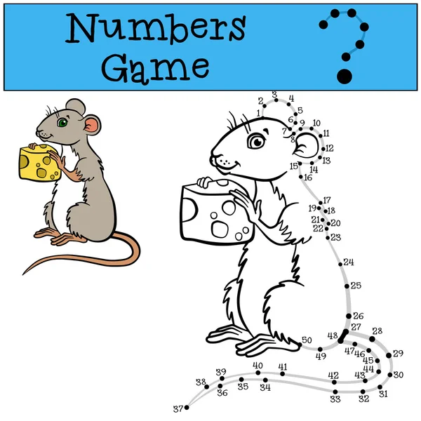 Números jogo com contorno. Pequeno rato bonito . — Vetor de Stock