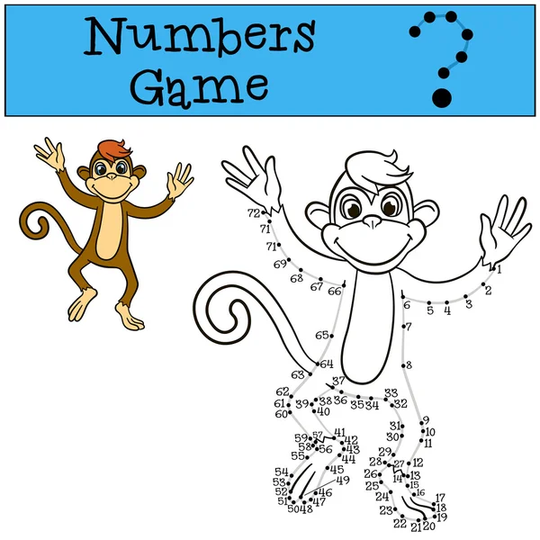 Números juego con contorno. Pequeño mono marrón lindo . — Vector de stock