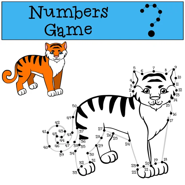 Gra liczb z konturu. Mały uśmiech ładny Tygrys. — Wektor stockowy