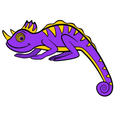 Çocuklar için karikatür hayvanlar. Küçük sevimli bukalemun.