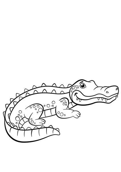 Obrazki do kolorowania. Zwierzęta. Little cute aligatora. — Wektor stockowy