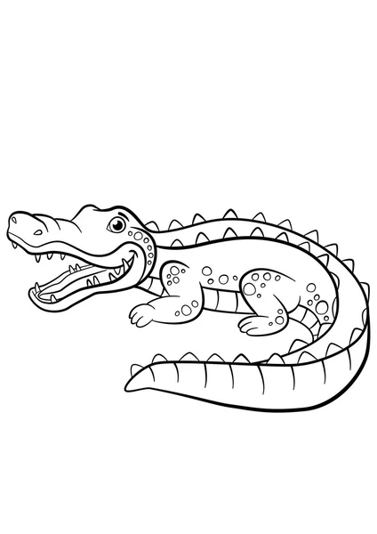 Coloring pages. Animals. Little cute alligator. — Stock Vector