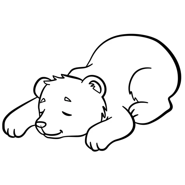 Páginas para colorir. Animais selvagens. Pequeno bebê bonito urso dorme . —  Vetores de Stock