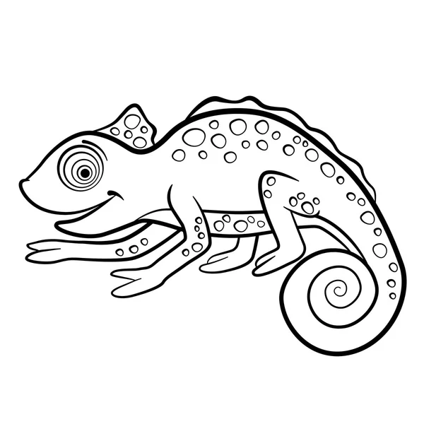 Coloring pages. Wild animals. Little cute chameleon. — Stock Vector