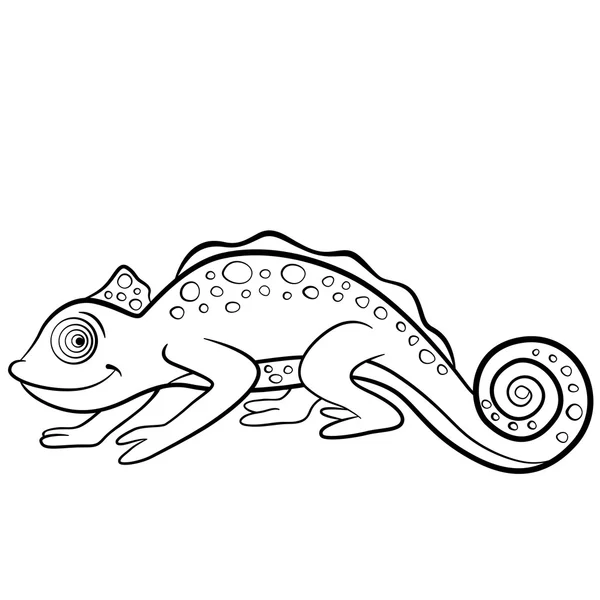 Coloring pages. Wild animals. Little cute chameleon. — Stock Vector