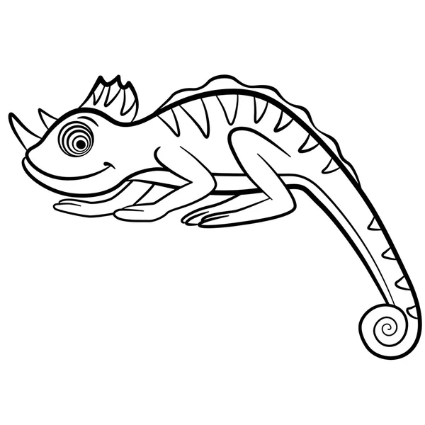 Coloriages. Des animaux sauvages. Petit caméléon mignon . — Image vectorielle