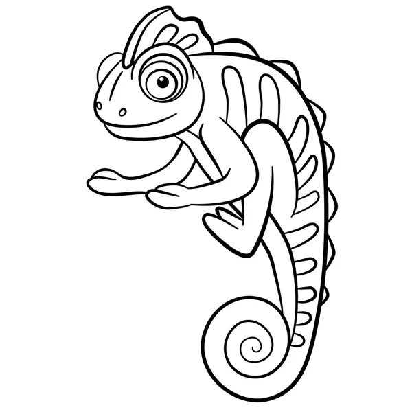Coloring page. Color me chameleon. Little cute blue chameleon. Stock