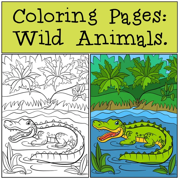 Coloriages : Animaux sauvages. Petit alligator mignon . — Image vectorielle