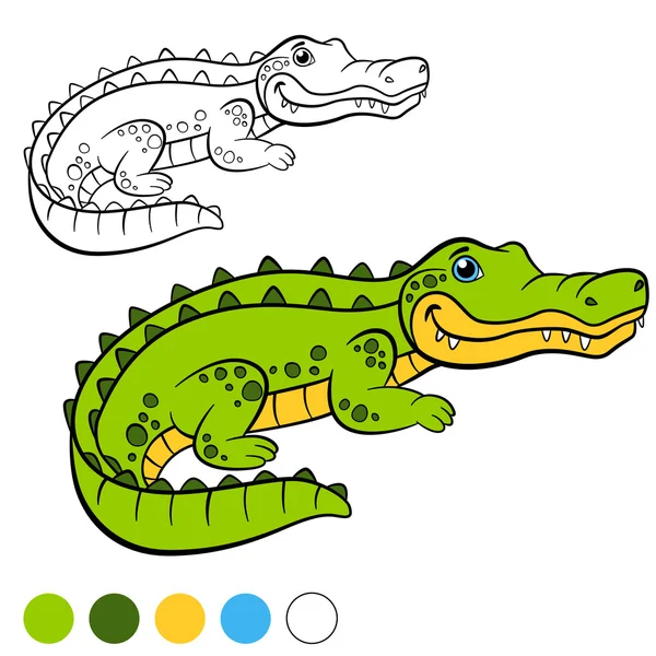 Målarbok. Färg mig: alligator. Liten söt alligator. — Stock vektor