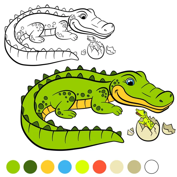 着色页。颜色我：鳄鱼。母亲鳄鱼与她的李 — 图库矢量图片