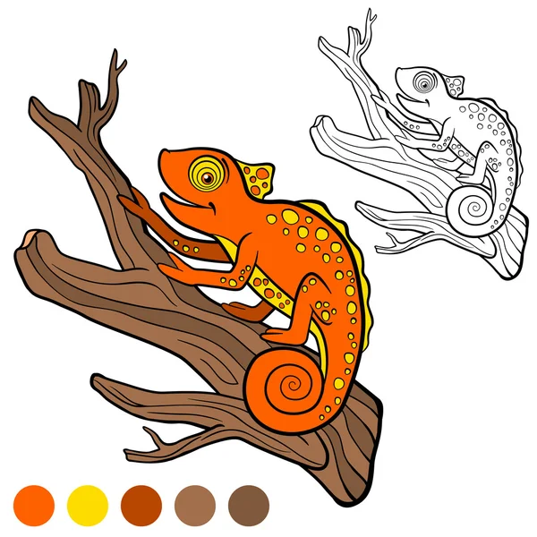 Página para colorear. Color me: camaleón. Pequeño camaleón naranja lindo — Archivo Imágenes Vectoriales