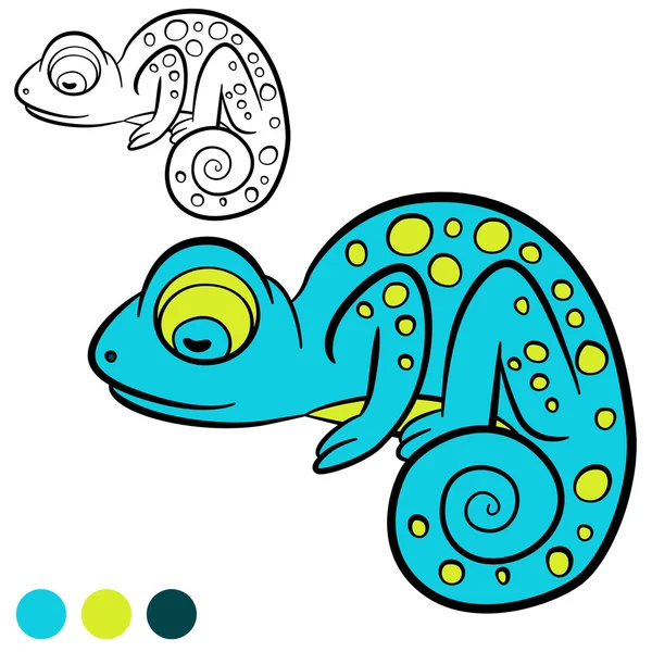 Coloriage. Colore-moi : caméléon. Petit caméléon bleu mignon . — Image vectorielle