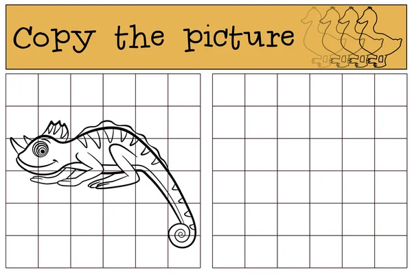 Kinderspiele: kopieren Sie das Bild. kleines niedliches Chamäleon. — Stockvektor