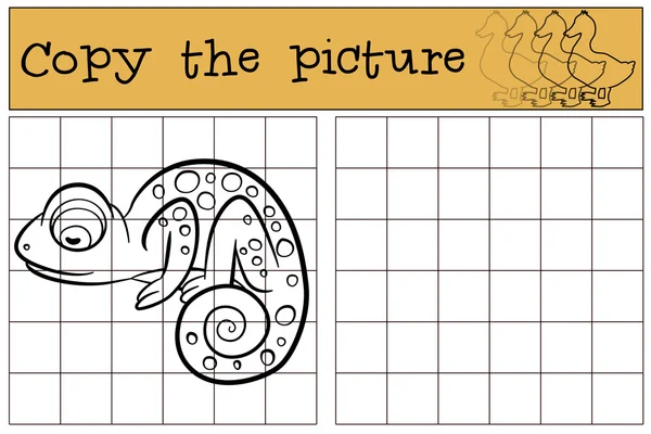 Juegos para niños: Copiar la imagen. Pequeño camaleón lindo . — Archivo Imágenes Vectoriales