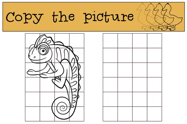 Juegos para niños: Copiar la imagen. Pequeño camaleón lindo . — Archivo Imágenes Vectoriales