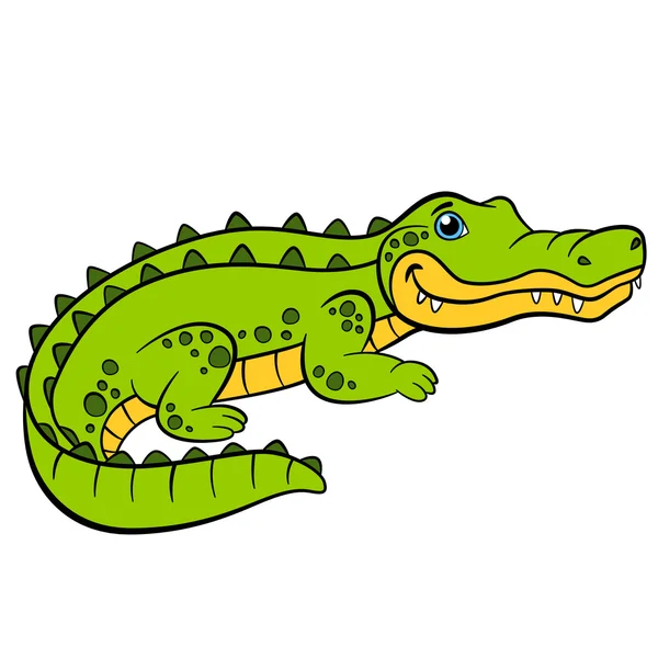 Animales de dibujos animados para niños. Pequeño lindo cocodrilo verde sonríe . — Archivo Imágenes Vectoriales