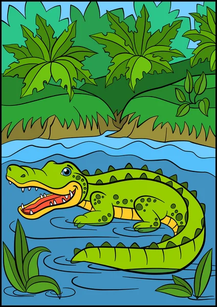 Zeichentricktiere für Kinder. Kleiner süßer Alligator. — Stockvektor