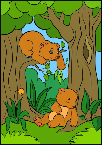 Cartoon dieren voor kinderen. Twee kleine schattige baby beren. — Stockvector