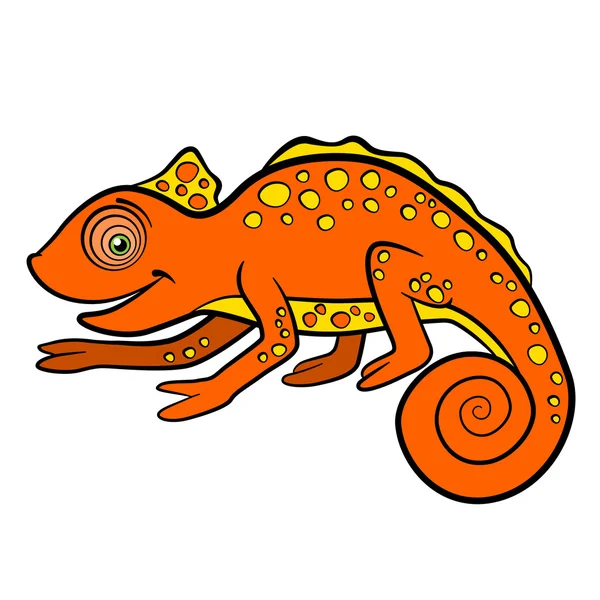 Animales de dibujos animados para niños. Pequeño camaleón naranja lindo . — Vector de stock